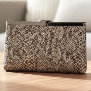 Elegant Vintage Brown Tan Snakeskin Clutch Purse Shoulder Bag 9"x6"